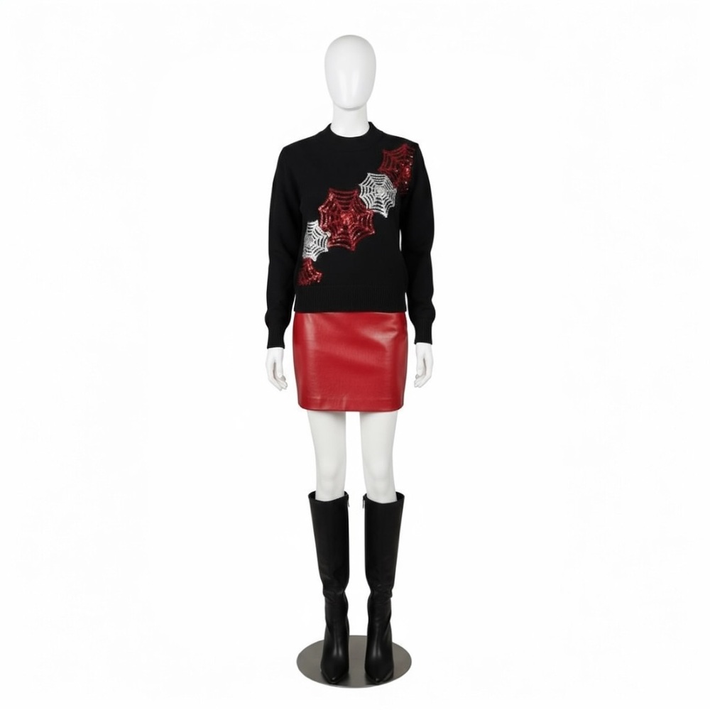 PEACH LOVE CALIFORNIA cob web black crop sweater S M L - Picture 6 of 8